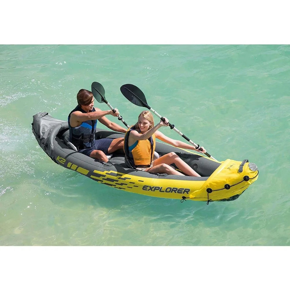 68307EP Explorer K2 Inflatable Kayak Set: Includes Deluxe 86in Aluminum Oars - NJPH Best Selling 