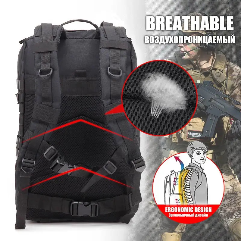 QT&QY 50L Man Tactical Backpacks Military Traveling Bags Army Outdoor 3P Assault Pack EDC Molle Pack For Trekking Hunting Bag - NJPH Best Selling 