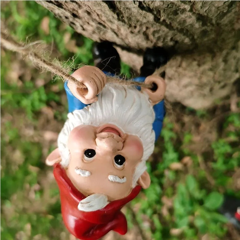 Resin Climbing Gnome Sculpture White Beard Dwarf Art Statue Courtyard Landscape Figurines Garden Tree Decoration Elf Pendant - NJPH Best Selling 