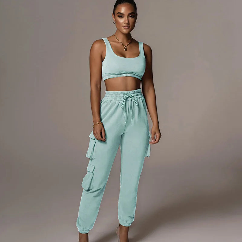 Solid Athleisure Casual Sporty Tracksuit Sets For Women Tank Top And Jogger Pants Suit Summer Two Piece Outfit Fashion 2023 Set - NJPH Best Selling 