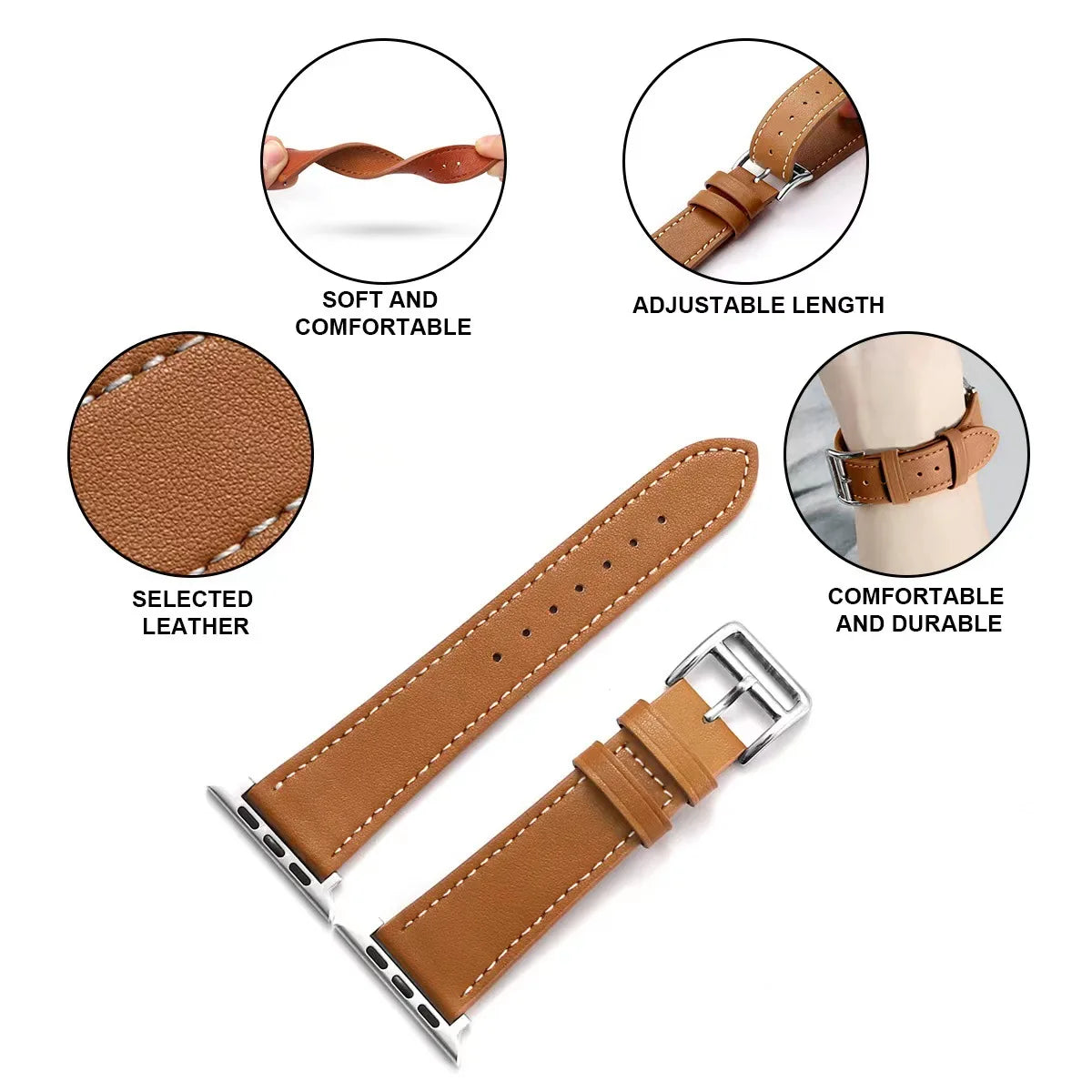 Leather Watch Straps for Apple Watch band 44mm 49mm 45mm 42mm 40mm 41mm 38mm sport bracelet iWatch series Ultra 9-8-7-6-5-4-3-SE - NJPH Best Selling 