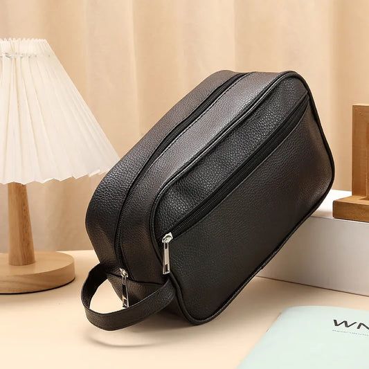 Men Travel Cosmetic Bag Zipper Makeup Bags PU Leather Travel toiletry bag Cosmetics Organizer Storage Pouch Large Capacity New - NJPH Best Selling 