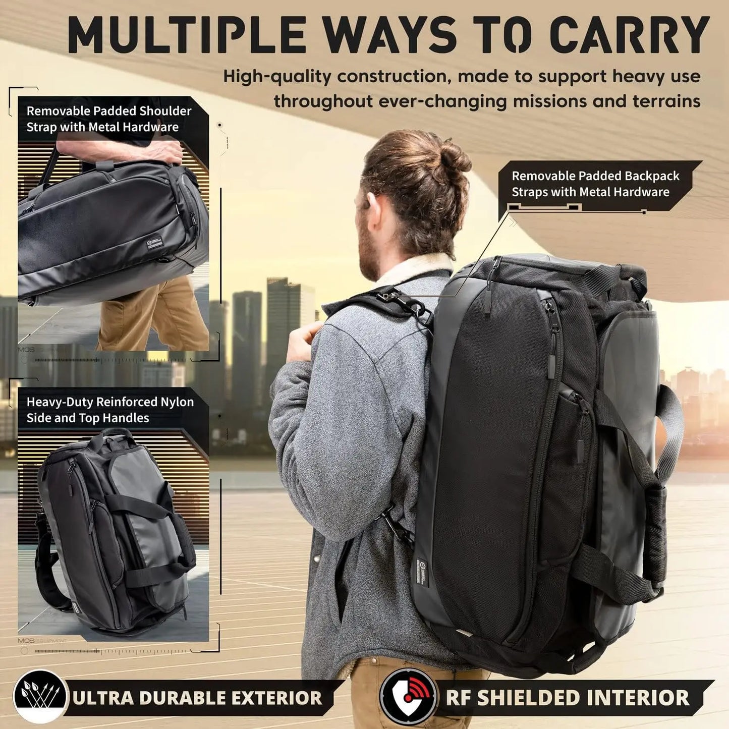 Disconnect Faraday Duffel Bag + 4 Detachable Faraday Pockets // Military-Grade RF Shielding