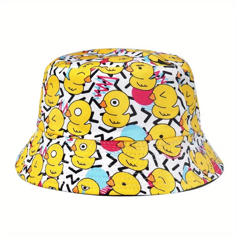 Summer Sun Hat Reversible Yellow Duck Bucket Hat for Men Women Cotton Bob Panama Girls Beach Travel Outdoor Fisherman Hat - NJPH Best Selling 