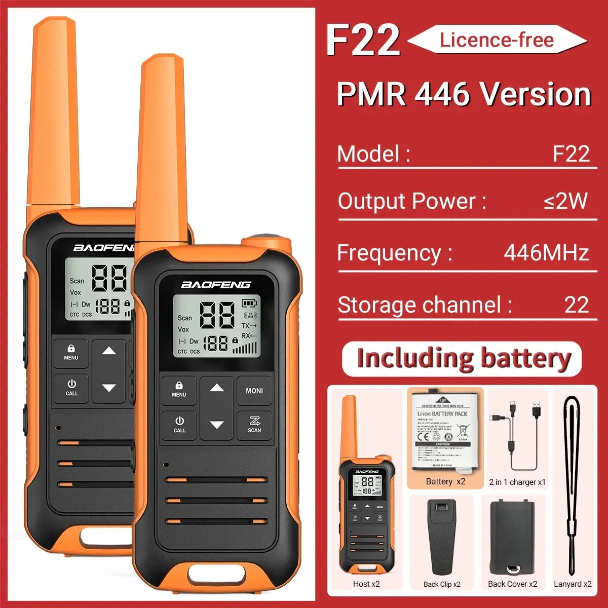 2pcs Baofeng F22 Mini Walkie Talkie PMR FRS Long Range Rechargable Portable Kids Two Way Radio Type-C Charger for Camping Trip - NJPH Best Selling 