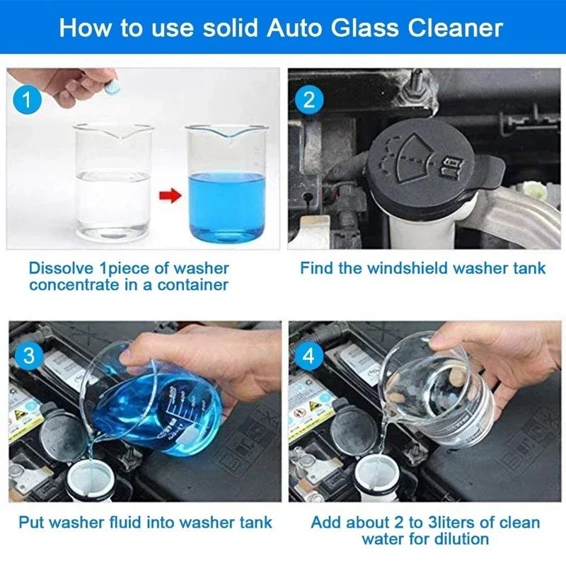 Car Windshield Cleaner Effervescent Tablet Universal Window Glass Washer Fluid Concentrated Solid Set Remove Stains Clear Vision - NJPH Best Selling 