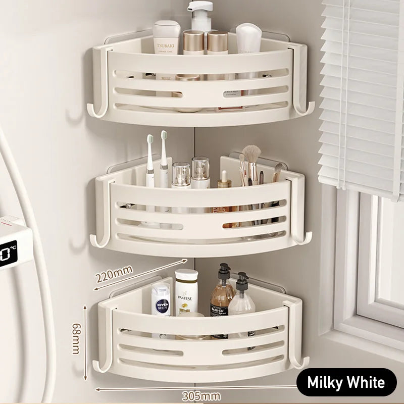 White Aluminum Bathroom Storage Shelves Rack Wall Mounted Without Drilling Kitchen Shower Shampoo Caddy Holder Organizer Shelf - NJPH Best Selling 