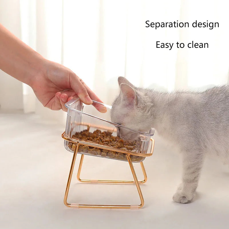 Pet bowl Transparent high foot cat bowl Drink water Cat food basin Dog pet easy to clean double bowl - NJPH Best Selling 