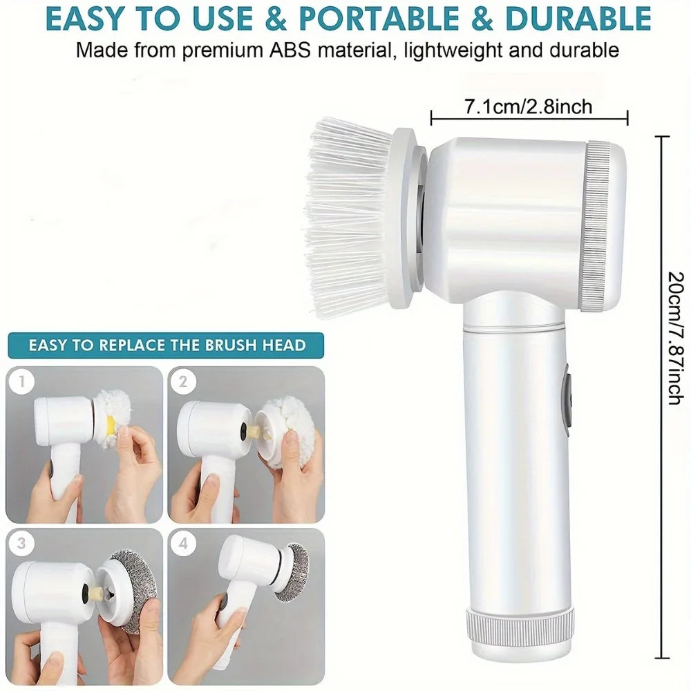 Electric Spin Scrubber With 5 Replaceable Brush Head Power Electric Cleaning Brush Handheld Rechargeable Shower Scrubber - NJPH Best Selling 