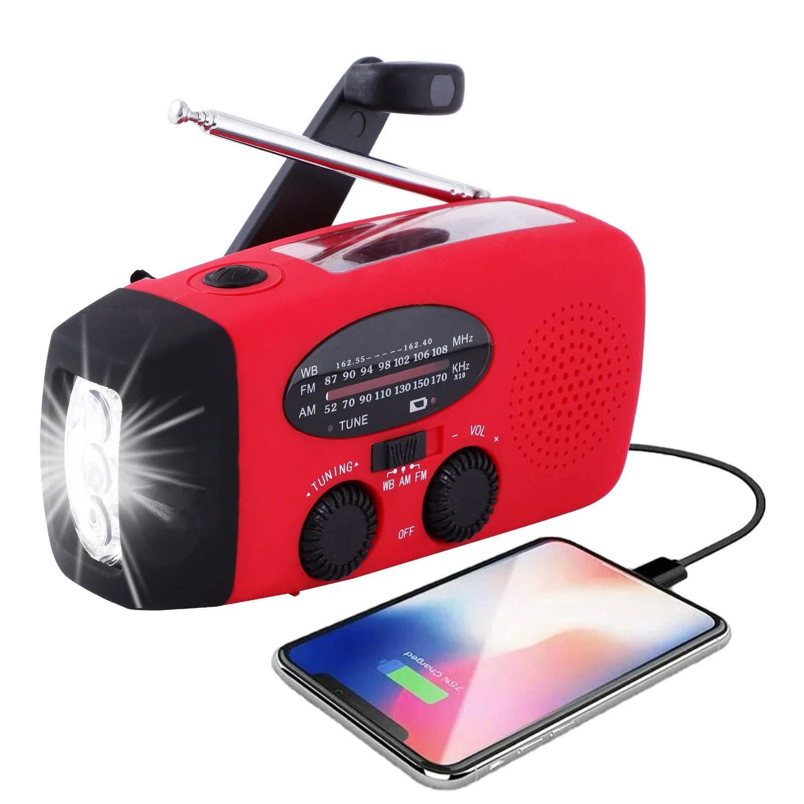 Multifunctional Solar Hand Crank Radio FM AM WB NOAA Weather Radio 2000mAh USB Charging Emergency LED Flashlight Power Band - NJPH Best Selling 