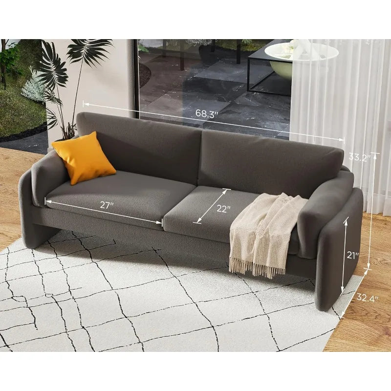 Sofa, Modern Sofa Couch with Embedded Armrest, Deep Seat Couch with Grey Bouclé,Cozy Couch