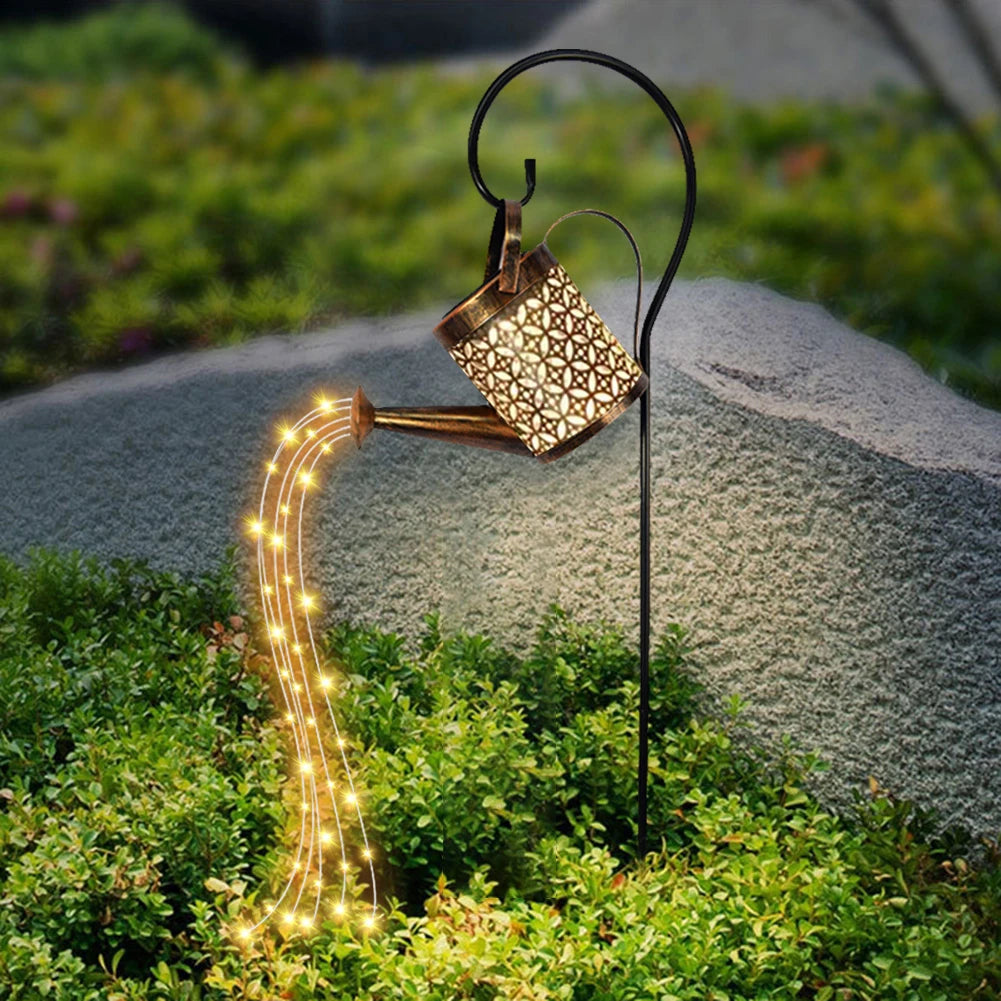 Hollow Wrought Iron Star Shower Lamp Solar Watering Can Fairy Light Garden Decoration Shower& Light Lawn Courtyard Decorations - NJPH Best Selling 