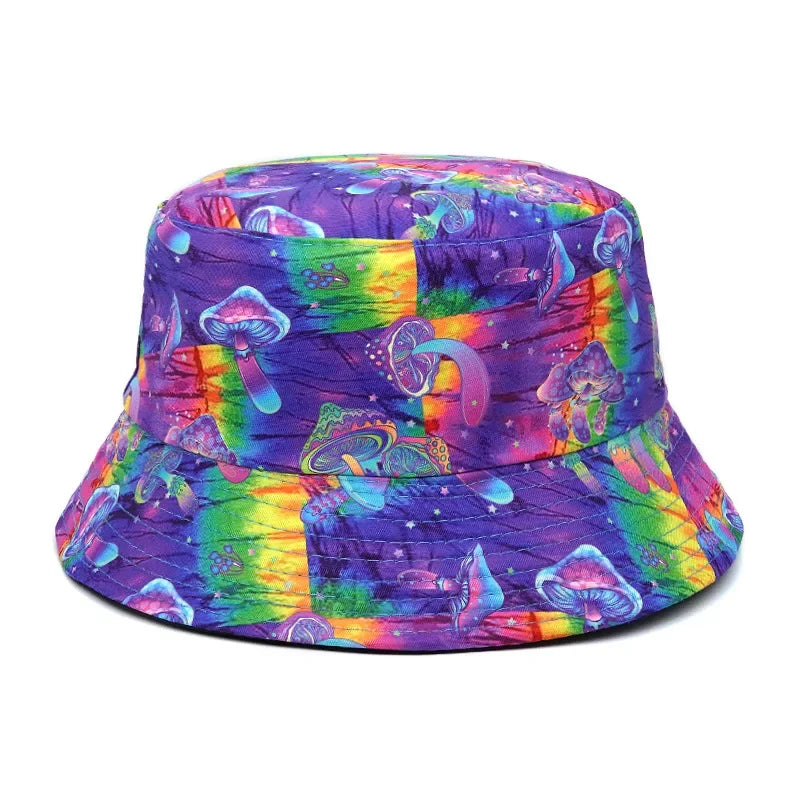 2023 New Mushroom Print Fisherman Hat Women Men Bucket Hat Outdoor Double-sided Sunshade Fashion Basin Panama Bob Cap - NJPH Best Selling 