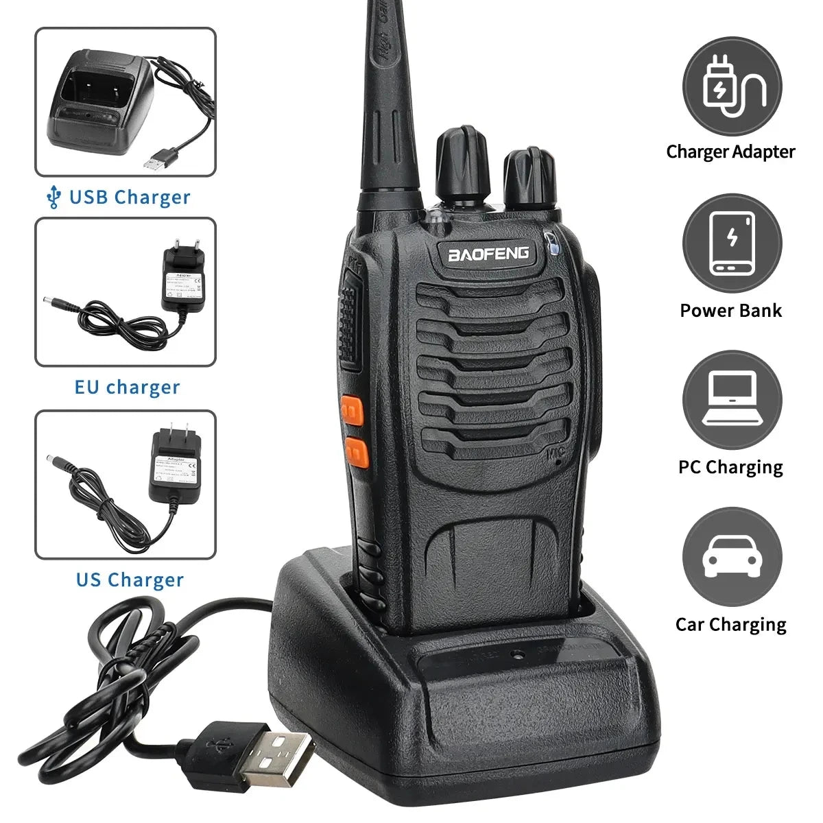 2/4PCS Baofeng BF-888S 12W Walkie Talkie Dual Band Portable Long Range Standby UHF 400-470MHz USB Ham Two Way Radio for Hunting - NJPH Best Selling 