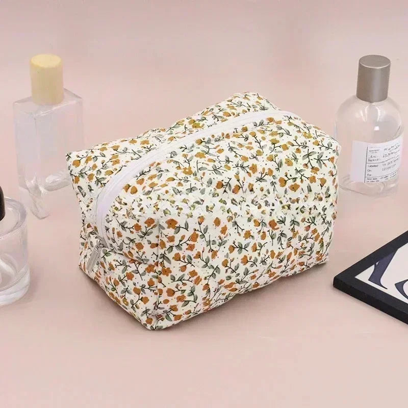 Storage Organizer Floral Puffy Quilted Makeups Bags Flower Printed Cosmetic Pouch Large Travel Cosmetics Bag Makeup Accessory - NJPH Best Selling 