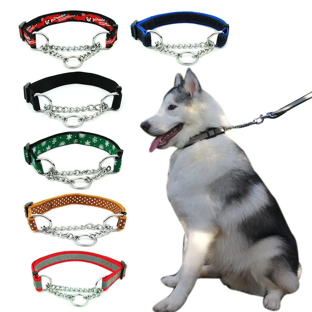 Adjustable Collar for Large Dogs Nylon Pet Dog Slip Pinch Collar Dog Training Accessories Dog Collar with Welded Link Chain - NJPH Best Selling 