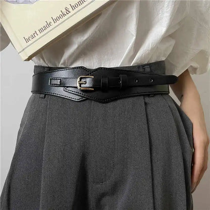 Women's Wide Waist Cincher Belt - Adjustable PU Leather Elastic Belt for Dresses, Coats & Outfits