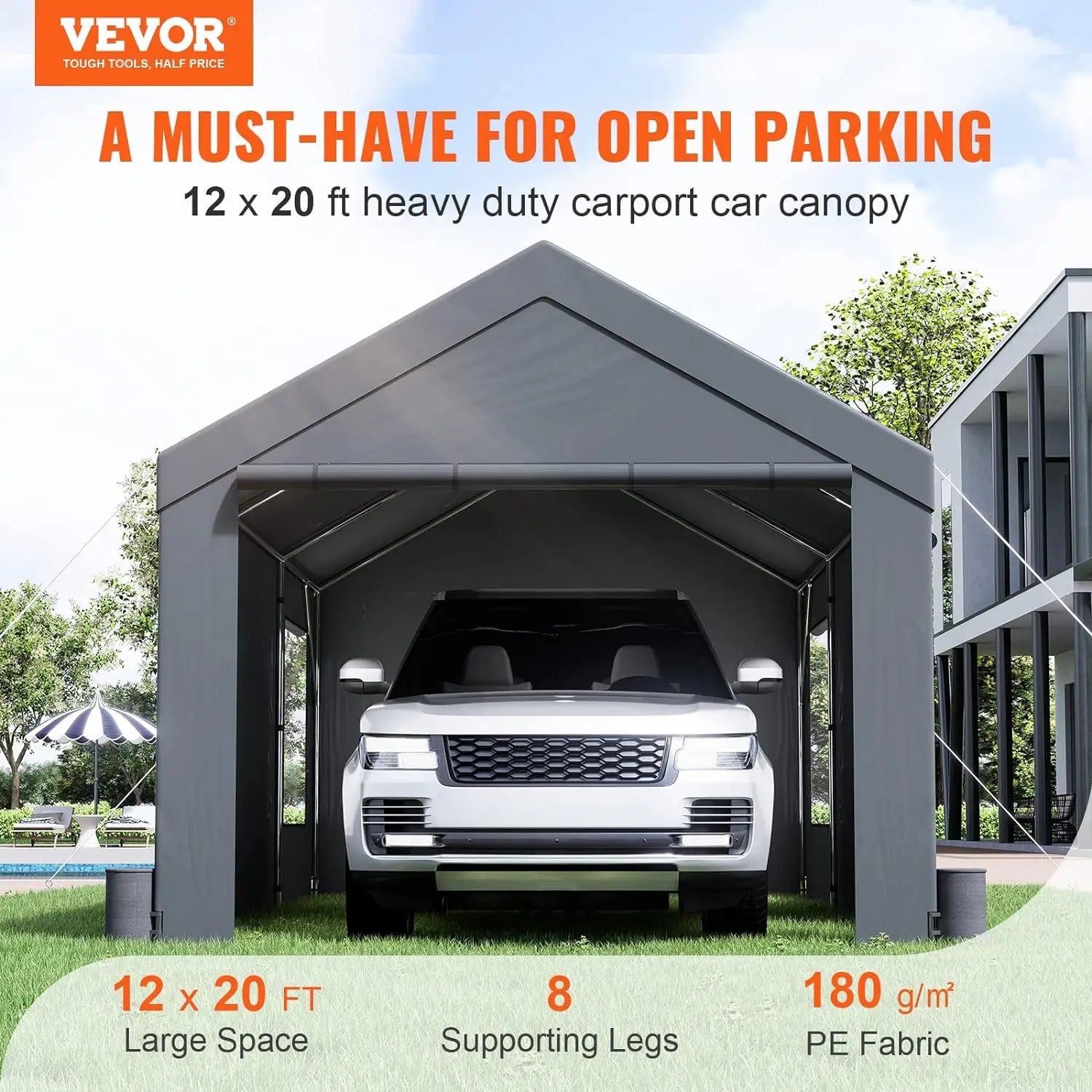 Carport 12'x20' Heavy Duty Portable Garage Upgraded Extra Large Car Canopy with Roll-up Ventilated Windows Removable Sidewalls - NJPH Best Selling 