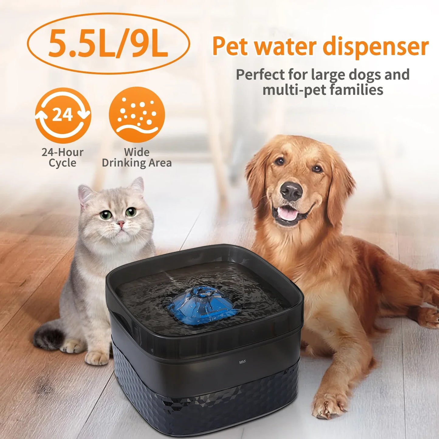 5.5L/9L Dog Drinking Bowl Pet Water Fountain with Ultra-Quiet Pump for Multiple Cats or Dogs Automatic Cat Drinking Dispenser - NJPH Best Selling 