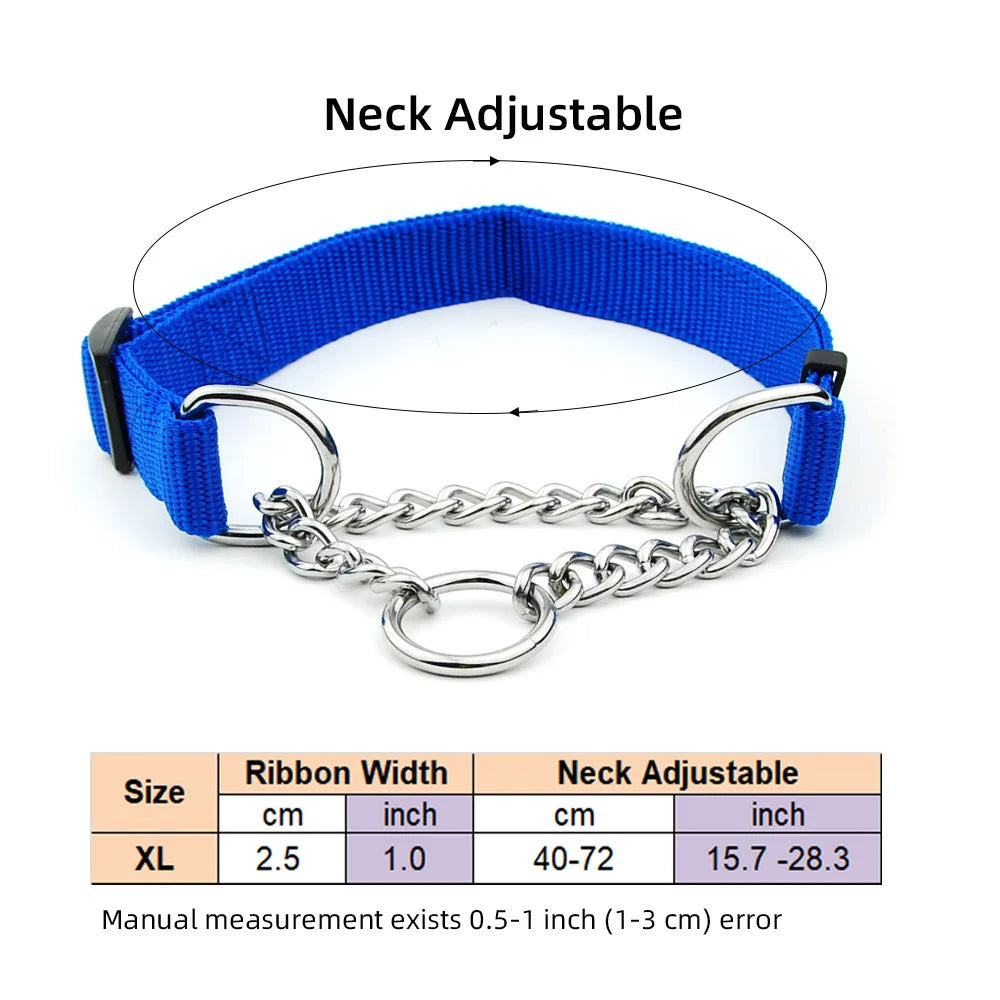 Adjustable Collar for Large Dogs Nylon Pet Dog Slip Pinch Collar Dog Training Accessories Dog Collar with Welded Link Chain - NJPH Best Selling 