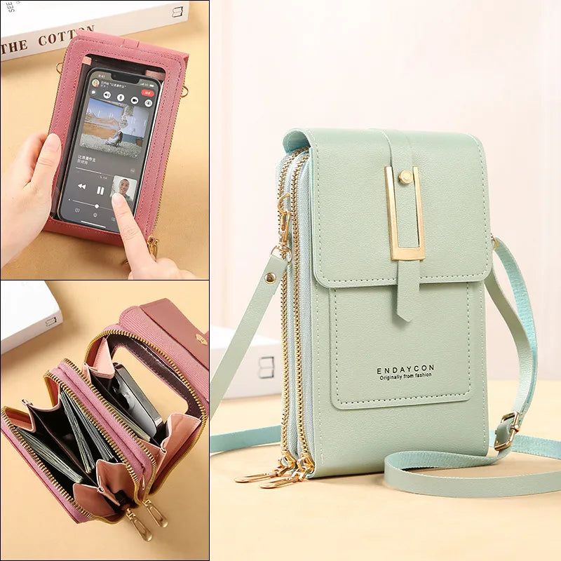 Touch Screen Cell Phone Women Bags Soft Leather Wallets Hand Purses Crossbody Bags for Women Small Handbag Cheap Women's Bags - NJPH Best Selling 