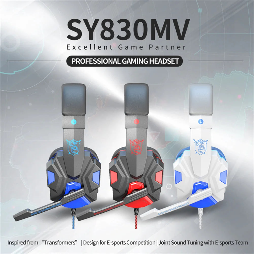 SY830MV Wired Headset Noise Canceling Stereo Headphones Over Ear Headphones With Cool LED Lighting For Cell Phone Gaming - NJPH Best Selling 