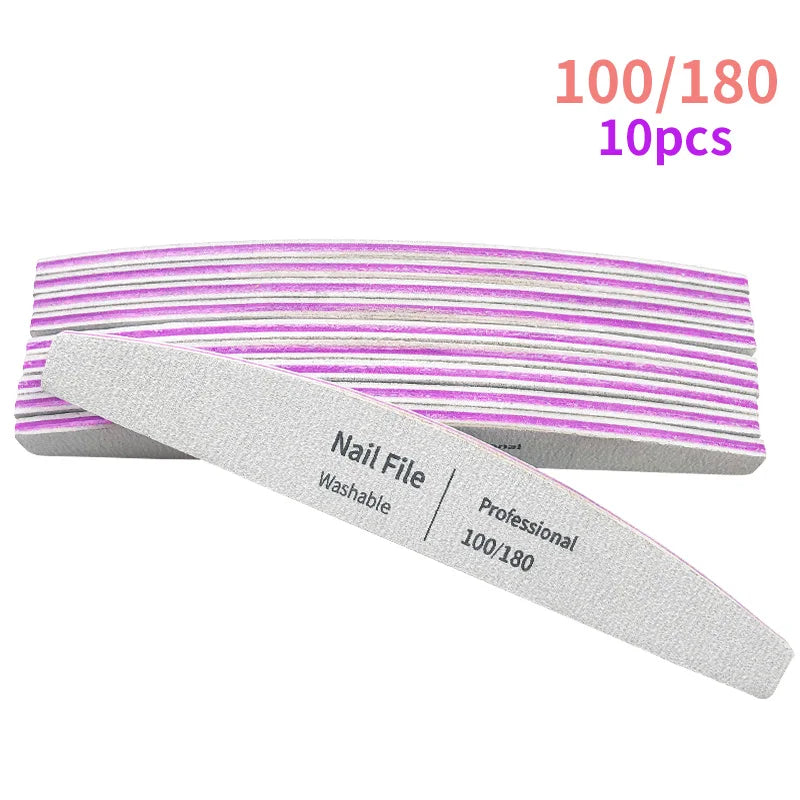 Nail File 100 to 180 Professional Tools Emery for Manicure Lime 240 Sandpaper Gel Polishing Files for Nails Buffers Set Polisher - NJPH Best Selling 