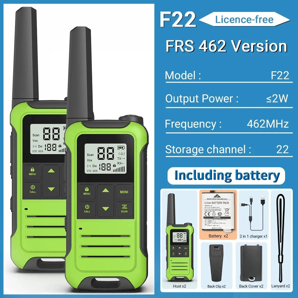 2pcs Baofeng F22 Mini Walkie Talkie PMR FRS Long Range Rechargable Portable Kids Two Way Radio Type-C Charger for Camping Trip - NJPH Best Selling 