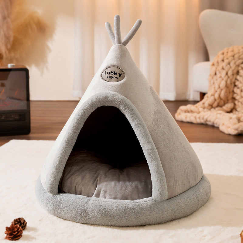 Christmas Autumn And Winter Dog Elk Tent Mongolian Bag Kennel Warm Thickened Closed Cat Nest Pet Bed - NJPH Best Selling 