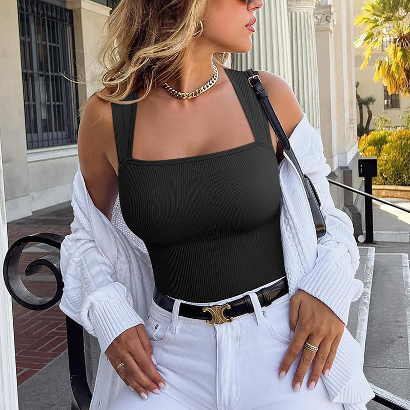 Thread Square Neck Jumpsuit Sleeveless Slim Fit Tank Top Summer Shapewear - NJPH Best Selling 