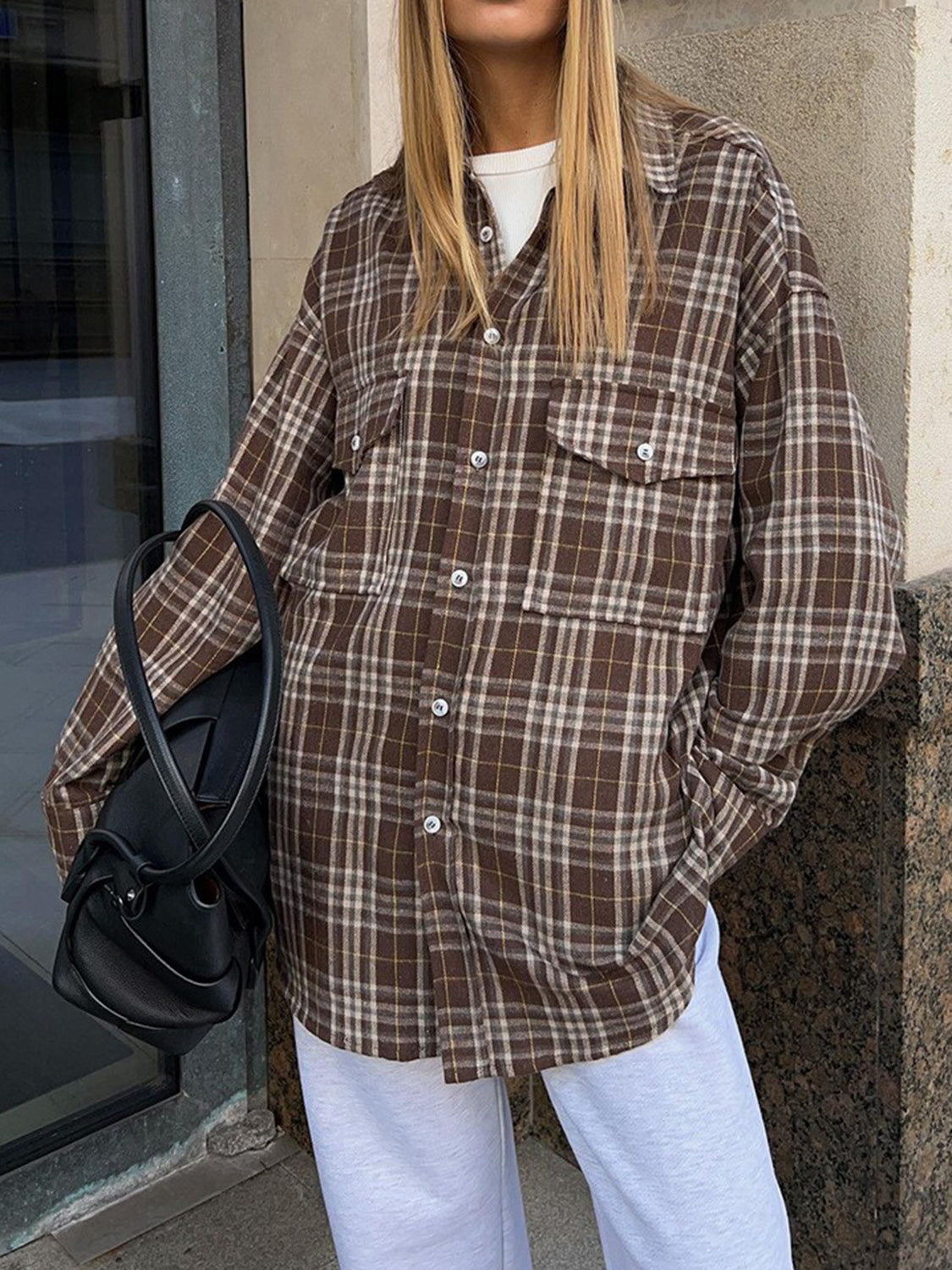 Pocketed Plaid Button Up Shacket - NJPH Best Selling 