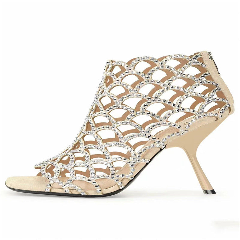 Women's Peep Toe Rhinestone Hollow High Heels - NJPH Best Selling 