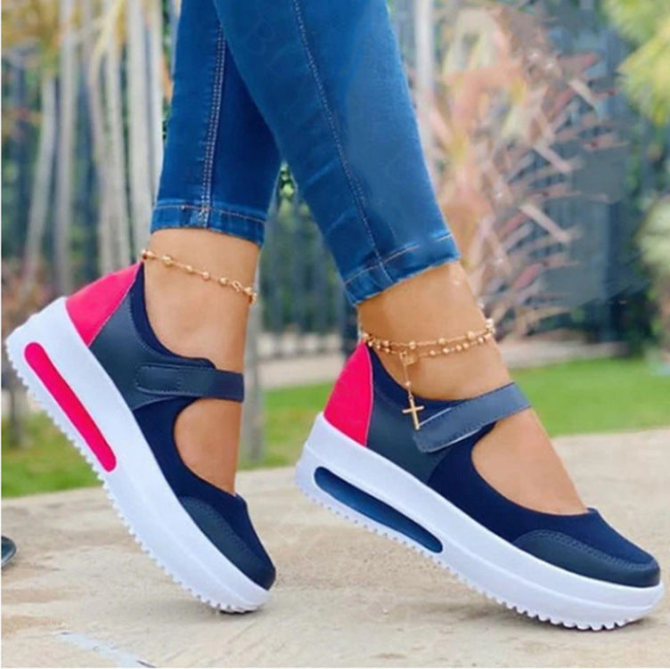 Women Fashion Vulcanized Sneakers Platform Solid Color Flats Ladies Shoes Casual Breathable Wedges Ladies Walking Sneakers - NJPH Best Selling 