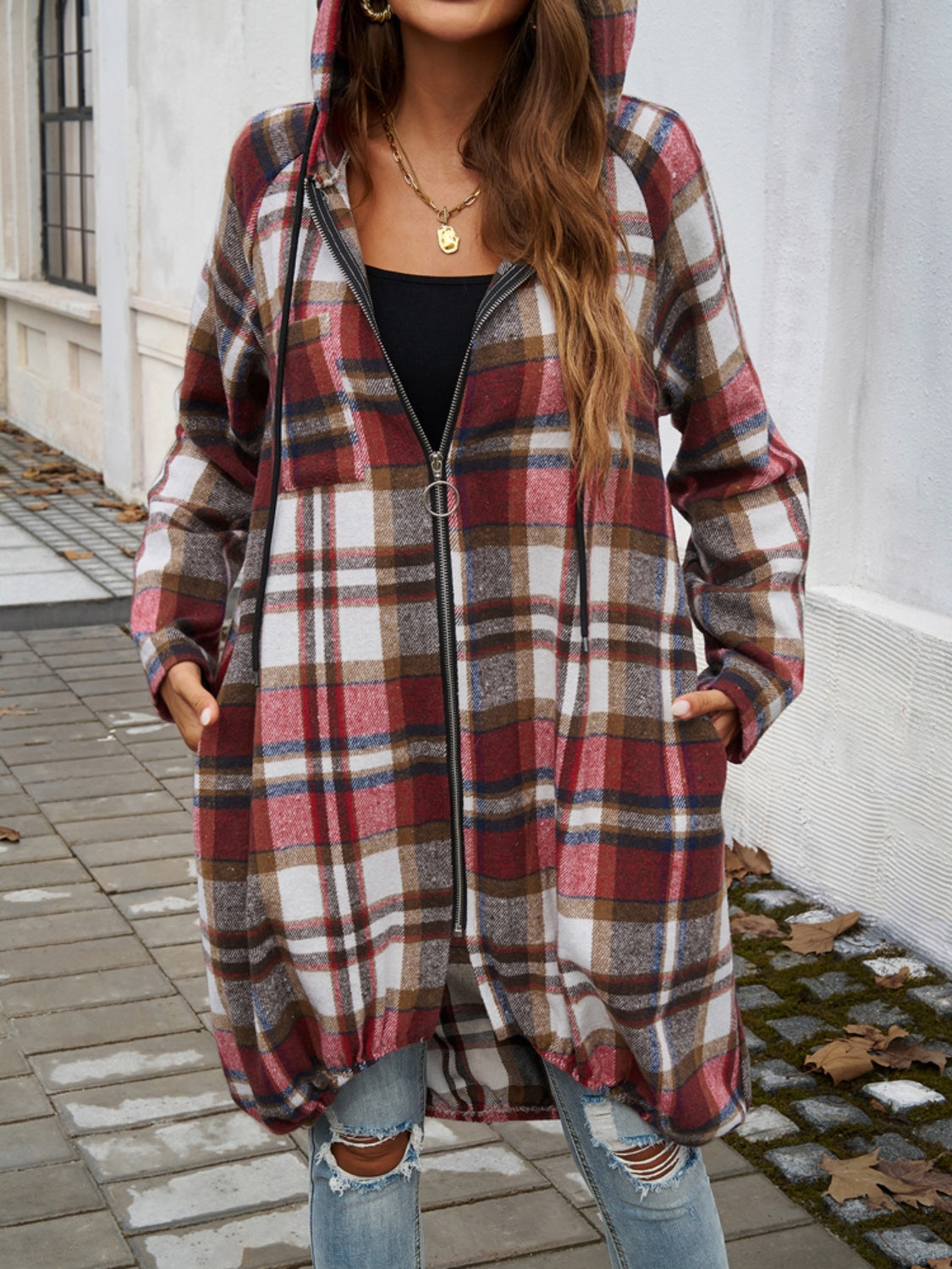 Devine Plaid Zip Up Hooded Coat - NJPH Best Selling 