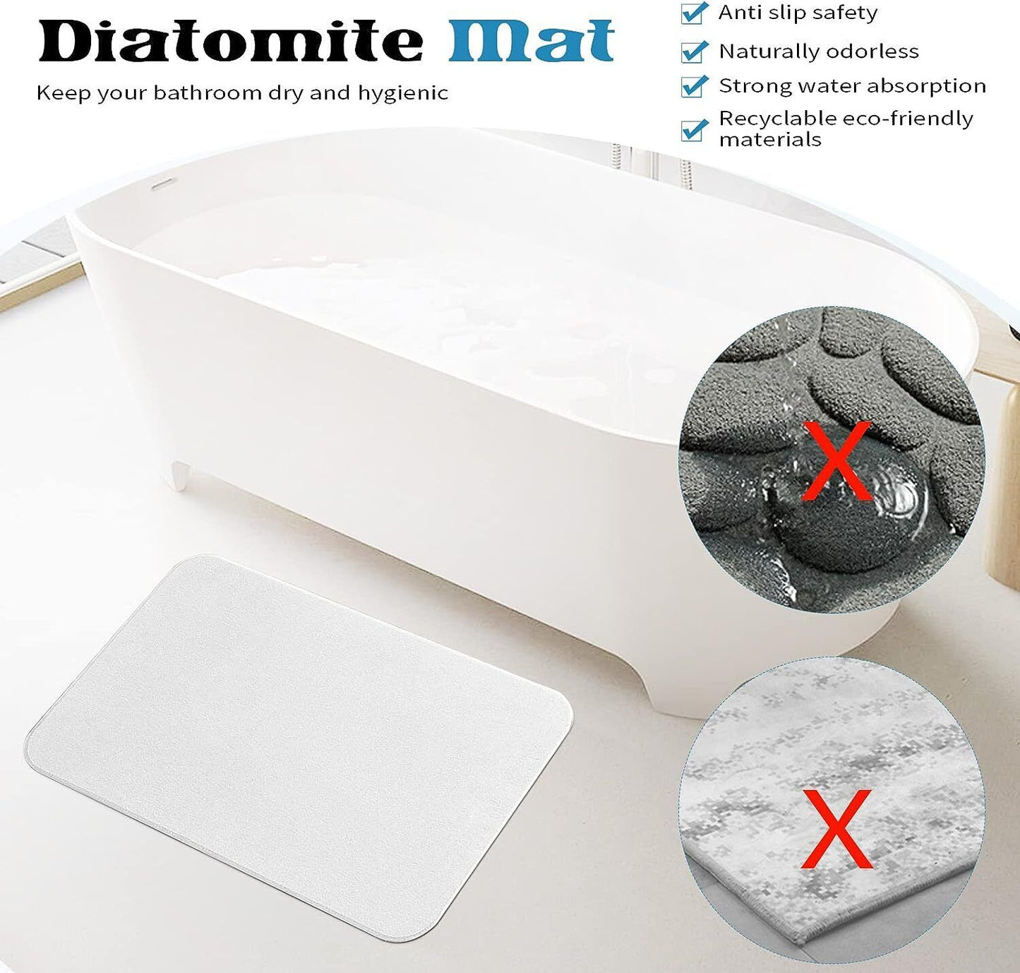 Diatomite Stone Bath Mat Absorbent Drying Bathstone Bathmat Rugs Non-Slip Mat - NJPH Best Selling 