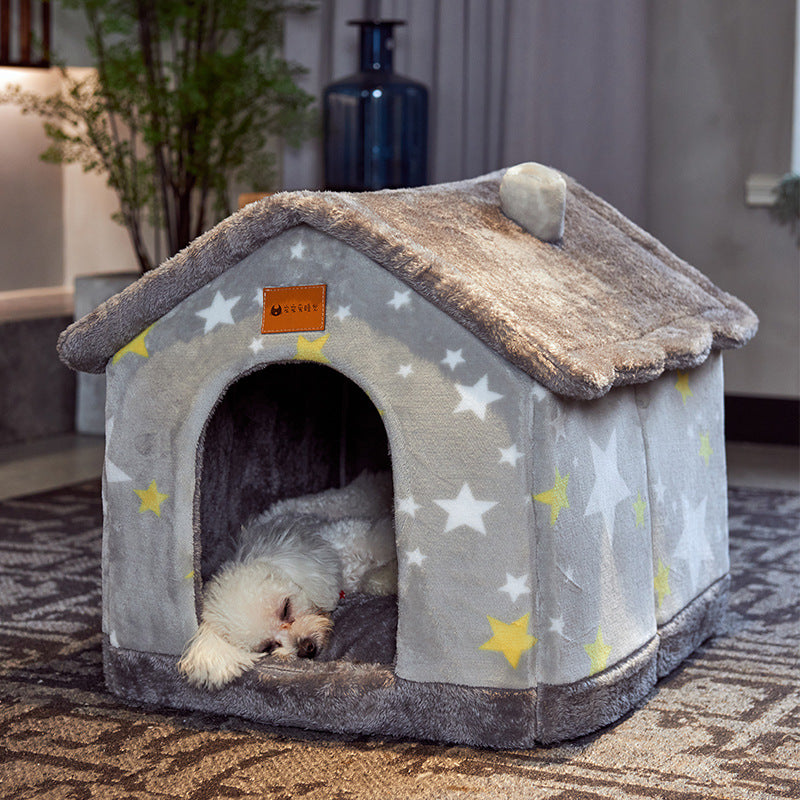 Foldable Dog House Pet Cat Bed Winter Dog Villa Sleep Kennel Removable Nest Warm Enclosed Cave Sofa Pets Supplies - NJPH Best Selling 