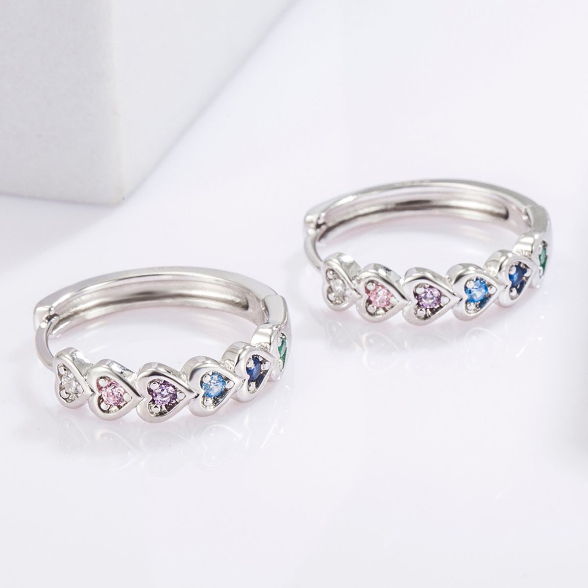 925 Sterling Silver Inlaid Zircon Heart Huggie Earrings - NJPH Best Selling 