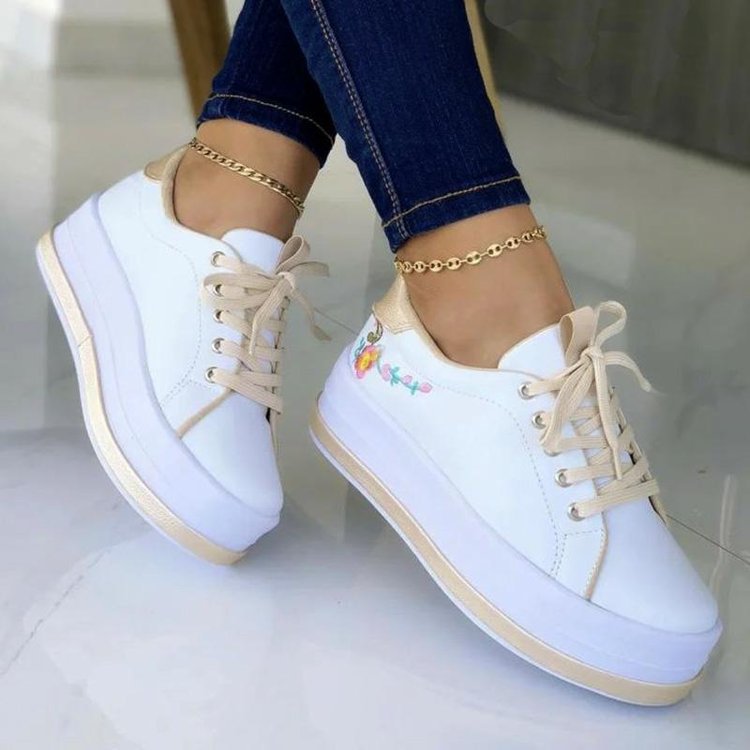 Flowers Embroidery Sneakers For Women Platform Shoes - NJPH Best Selling 