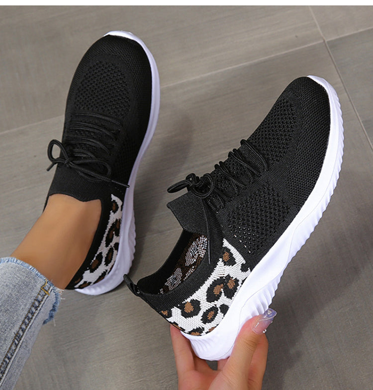 White Shoes Women Leopard Print Lace-up Sneakers Sports - NJPH Best Selling 