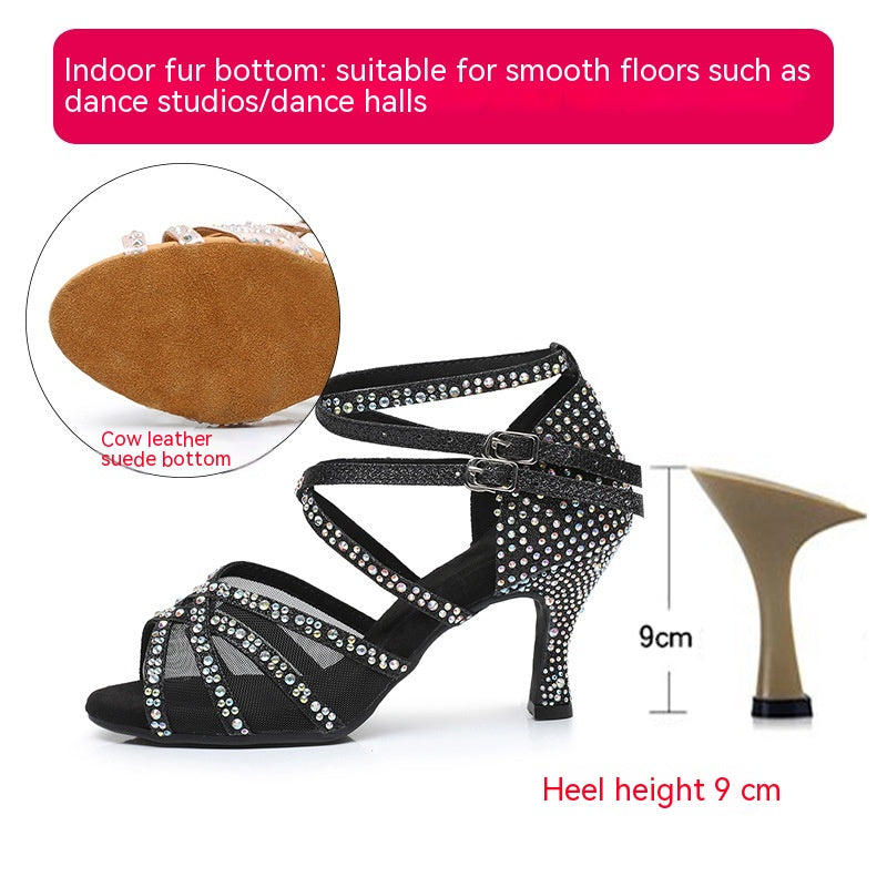 Diamond Latin Dance Shoes Women's Sandals Professional Soft Bottom Dance Shoes Mid-high Heel - NJPH Best Selling 