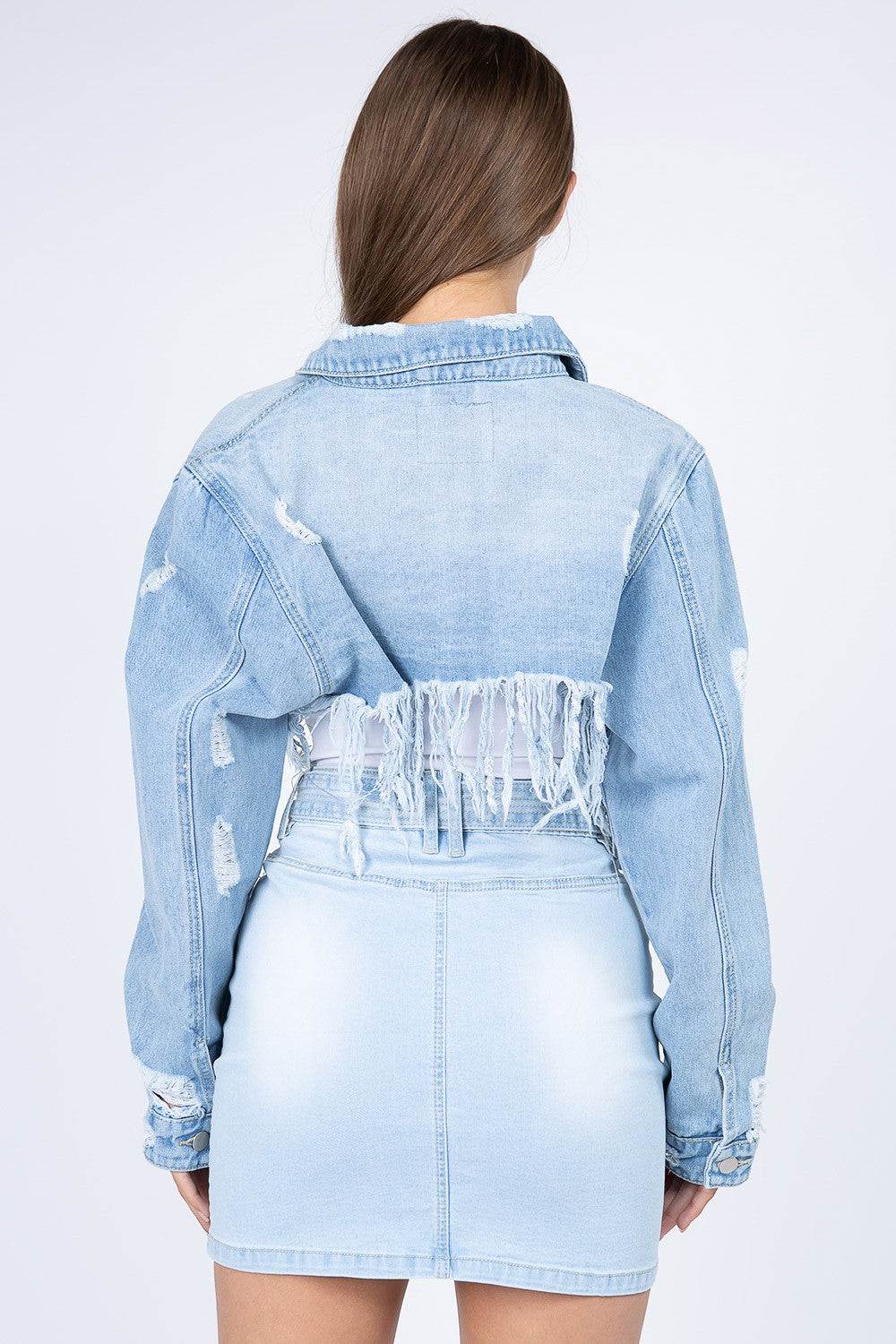 American Bazi Distressed Denim Jacket with Frayed Hem - NJPH Best Selling 