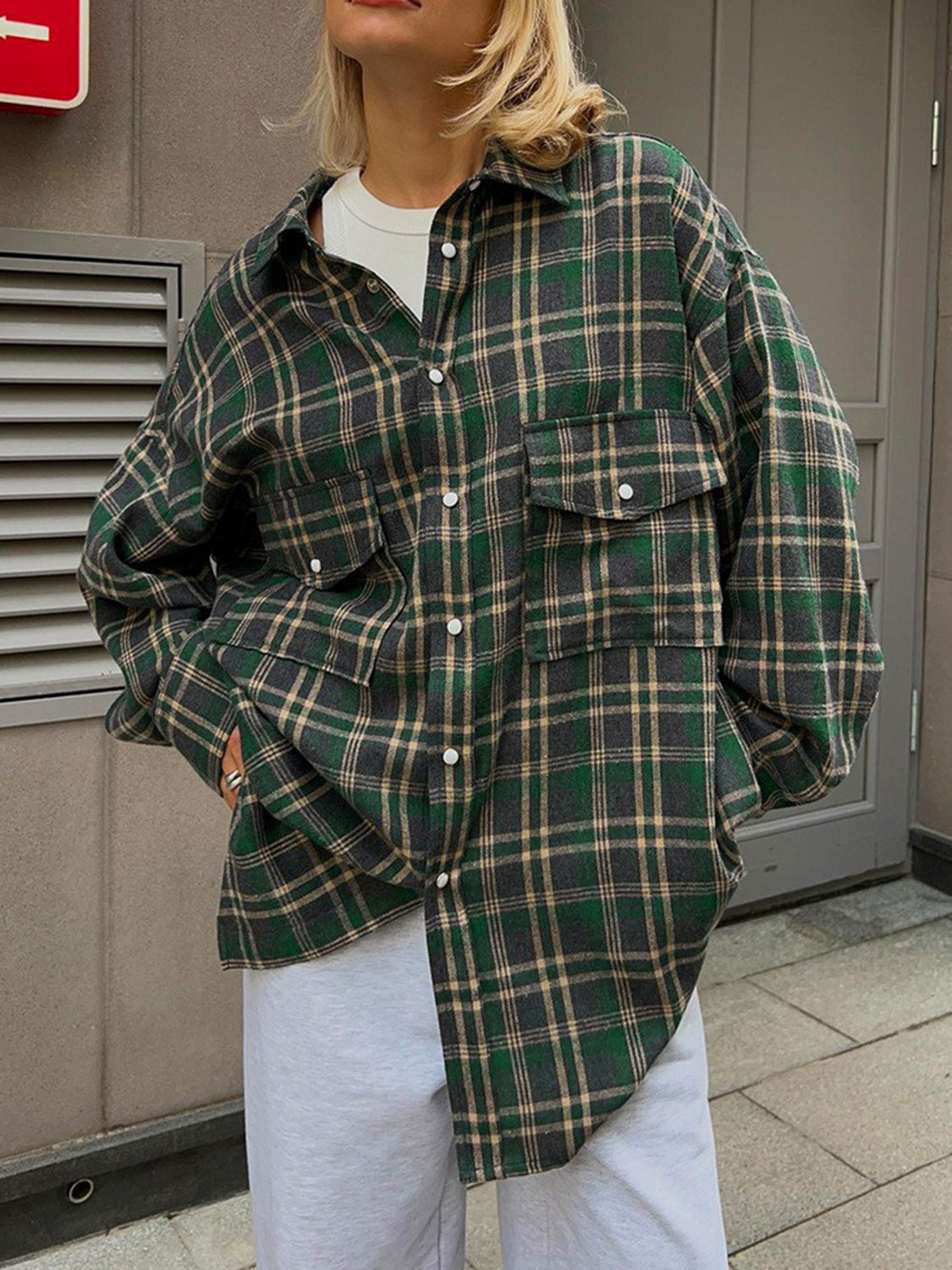 Pocketed Plaid Button Up Shacket - NJPH Best Selling 