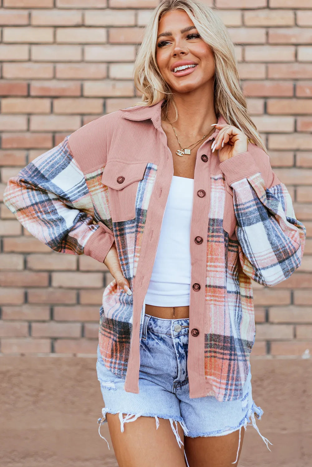 Plaid Button Up Long Sleeve Shacket - NJPH Best Selling 