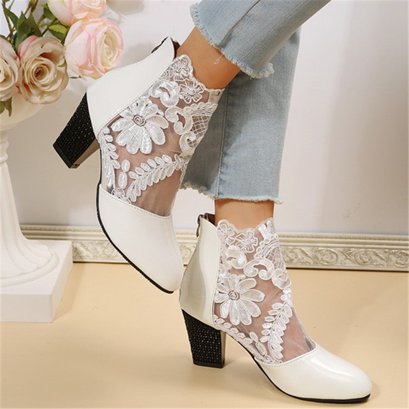 Hollow Mesh Women's Sandals Lace High Heel - NJPH Best Selling 