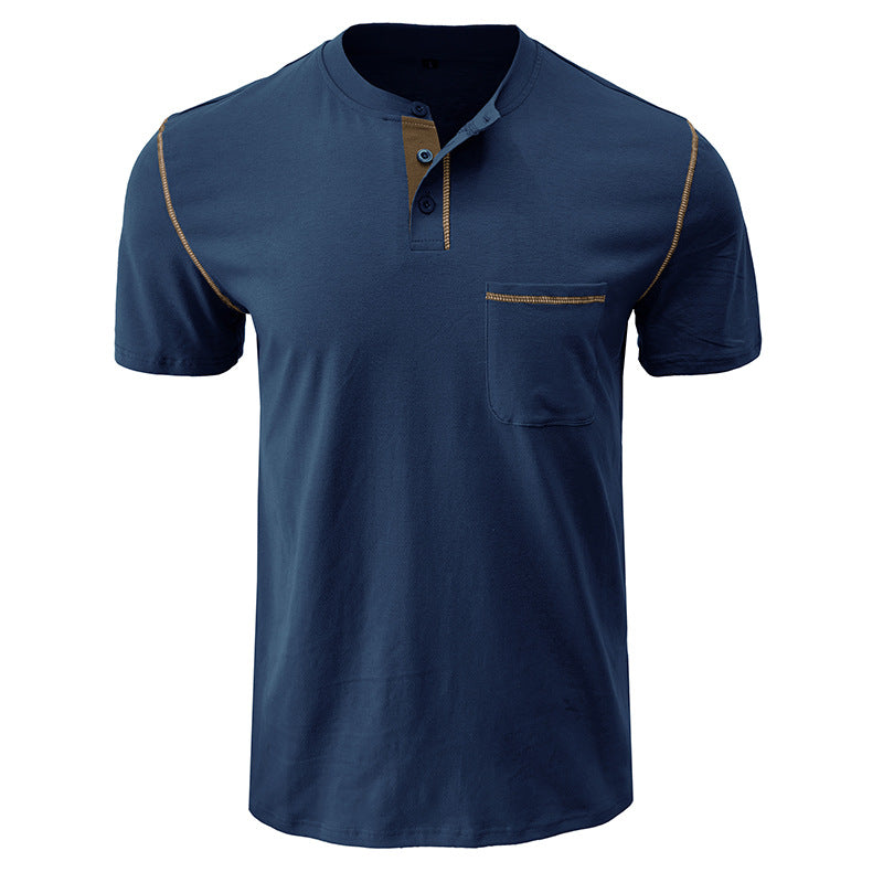 Men's Short-sleeved Men's T-shirt Color Matching Henley Shirt - NJPH Best Selling 