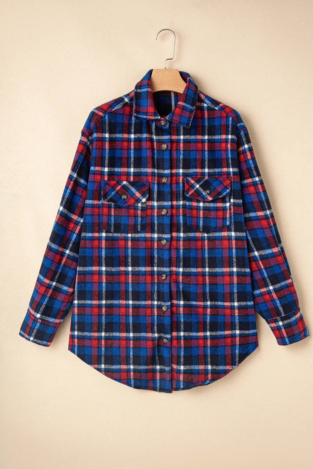 Pocketed Plaid Collared Neck Long Sleeve Shacket - NJPH Best Selling 