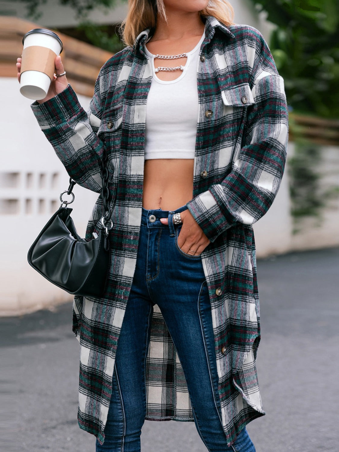 Plaid Button Up Long Sleeve Shacket - NJPH Best Selling 