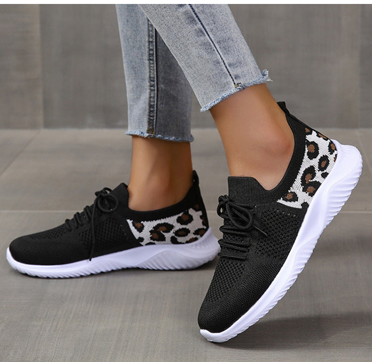 White Shoes Women Leopard Print Lace-up Sneakers Sports - NJPH Best Selling 