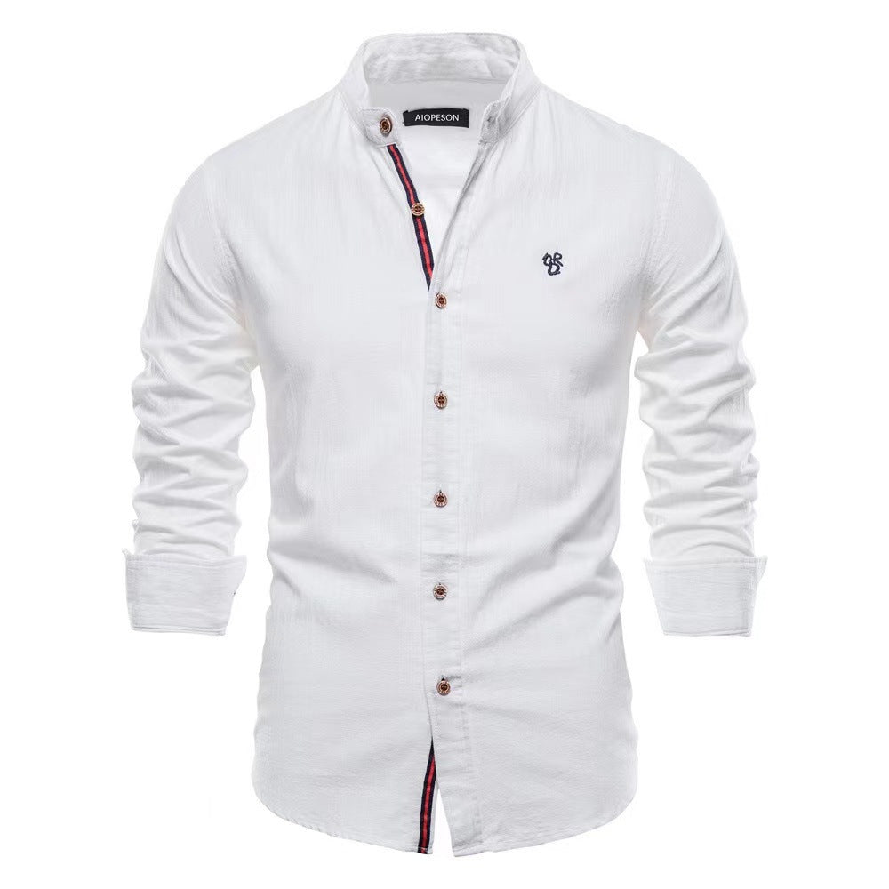 Men's Cotton And Linen Casual Fashion Solid Color Long Sleeve Henley Shirt - NJPH Best Selling 