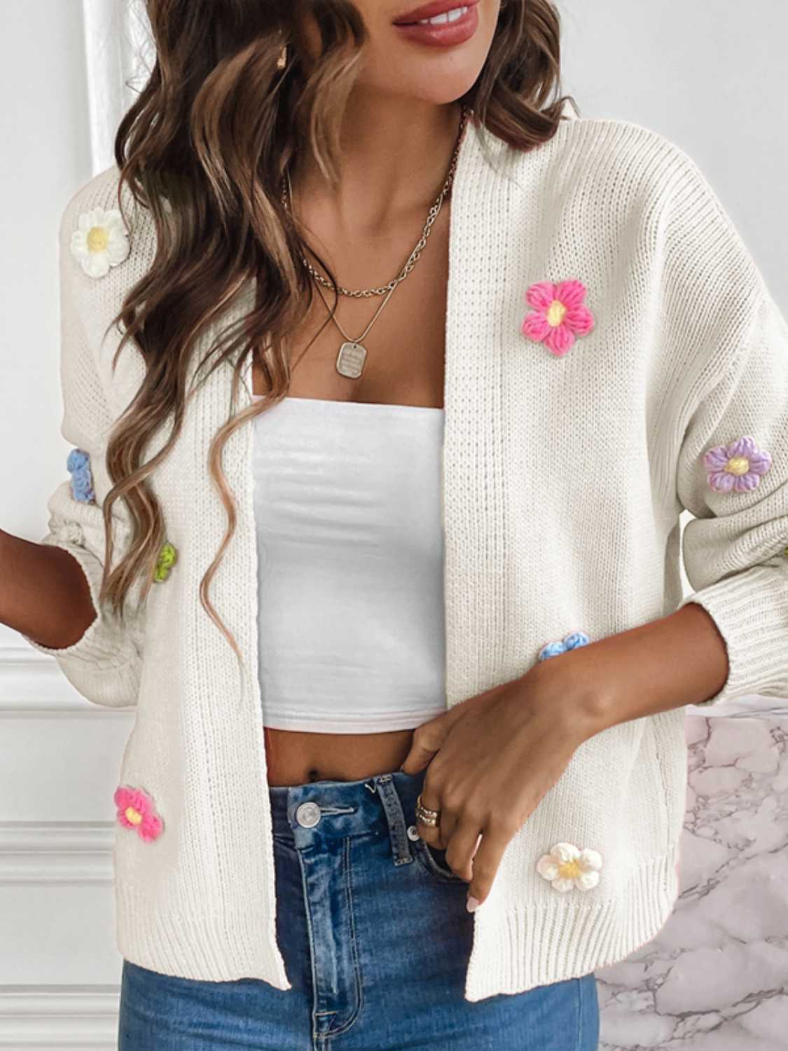 Floral Long Sleeve Open Front Cardigan - NJPH Best Selling 